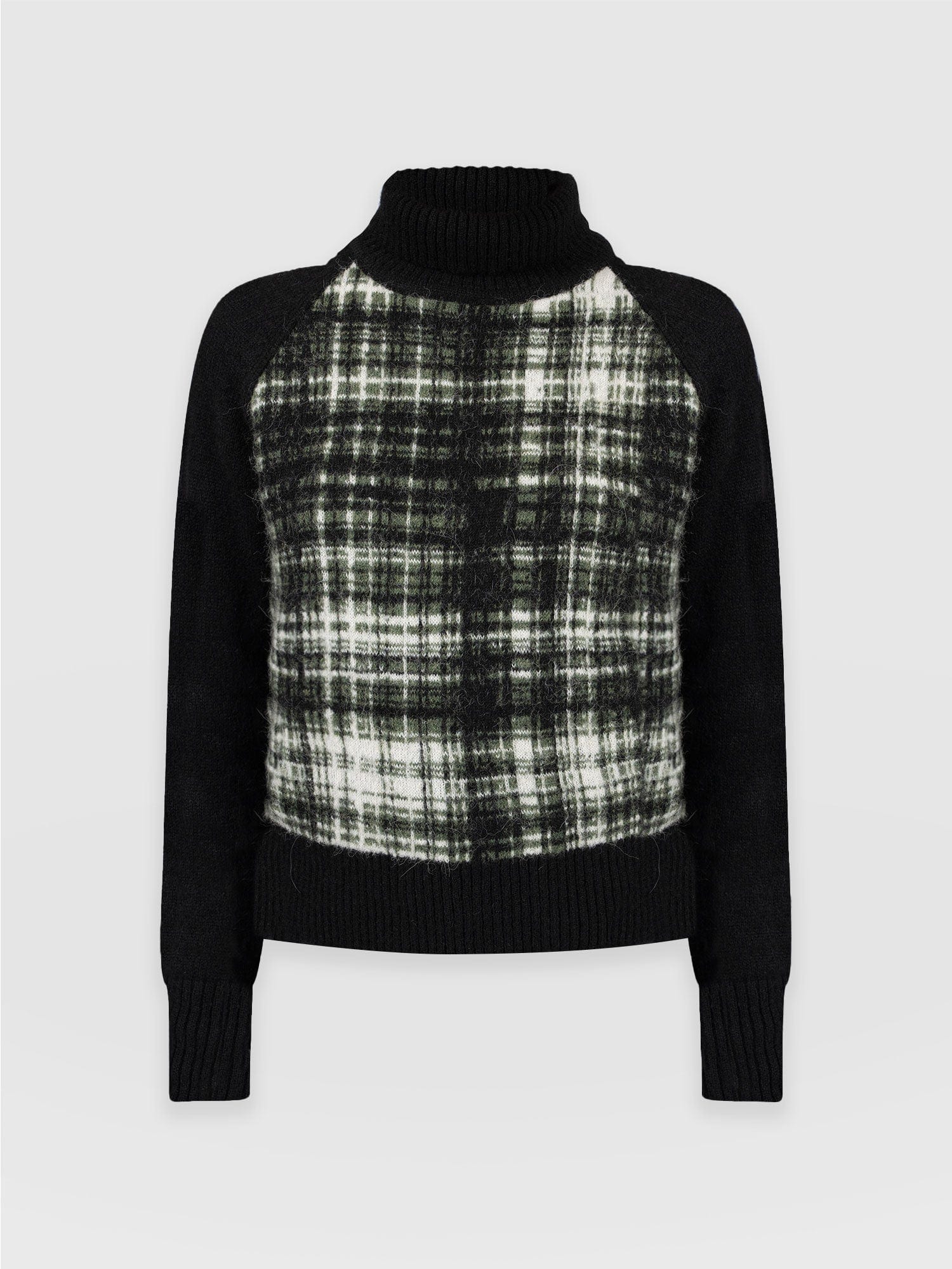 Gwen Raglan Jumper Olive Check - Women's Jumpers | Saint + Sofia® USA